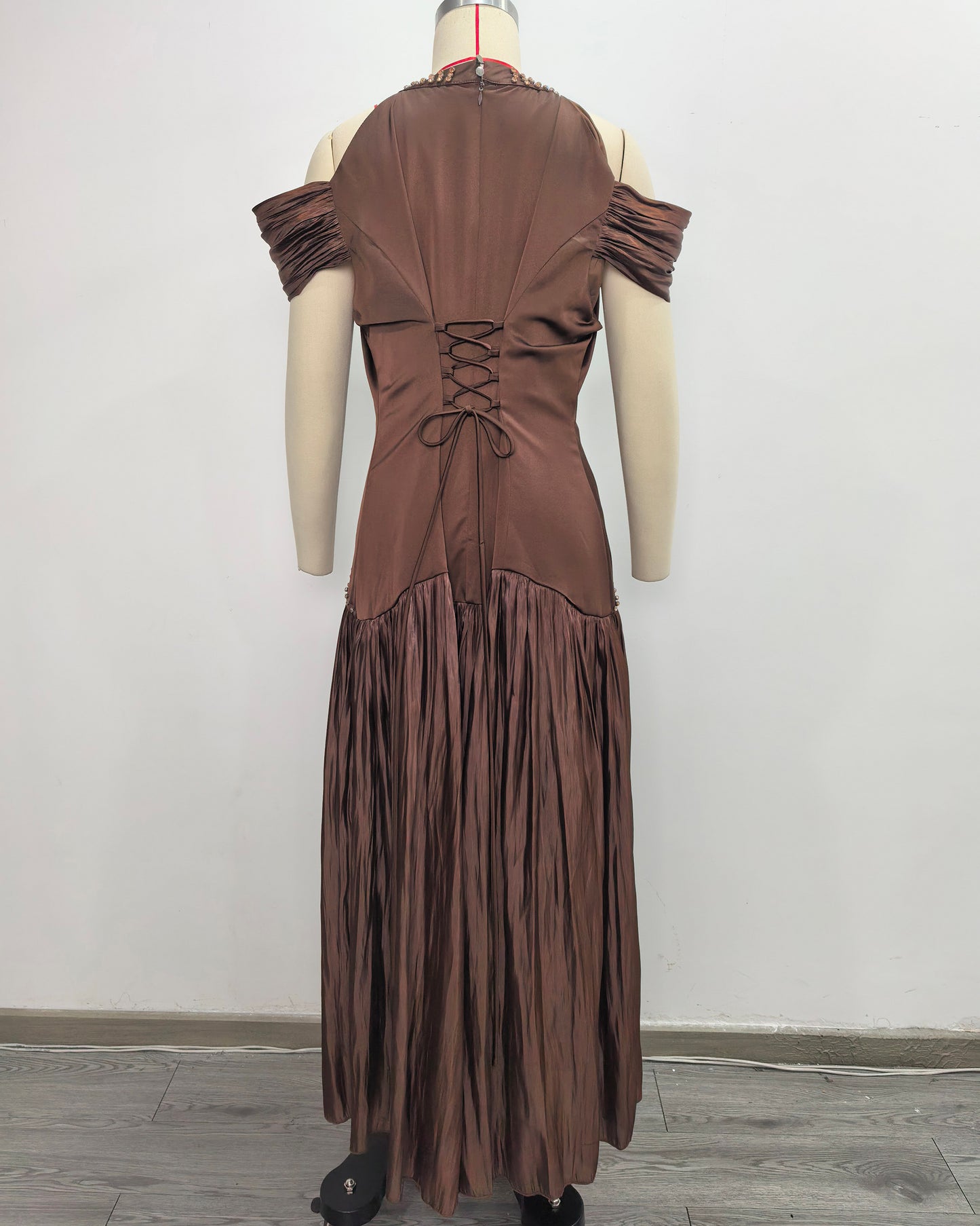 Coffee Off Shoulder Ruched Solid Midi Dress