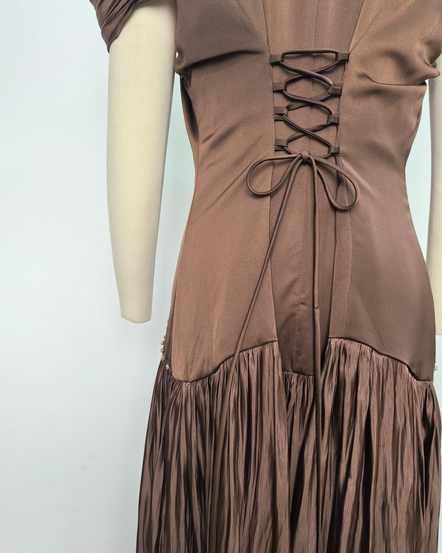 Coffee Off Shoulder Ruched Solid Midi Dress