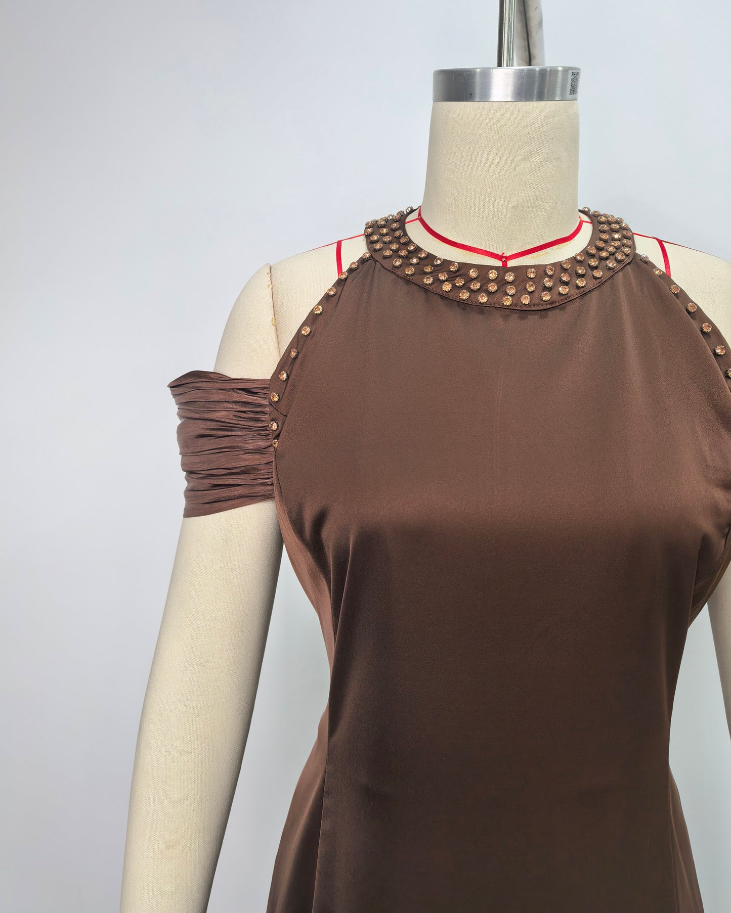 Coffee Off Shoulder Ruched Solid Midi Dress