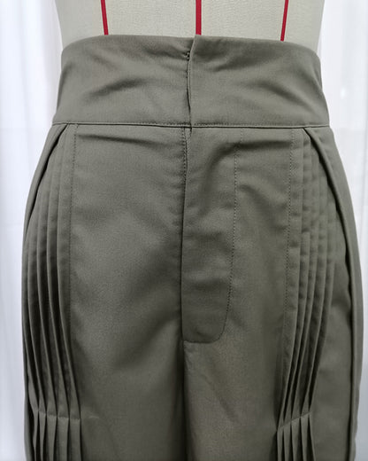 Coffee Pleated Design Wide Leg Pants