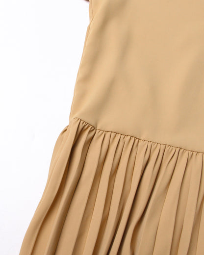 Coffee Pleated Midi Shirt Dress with Built-In Waist
