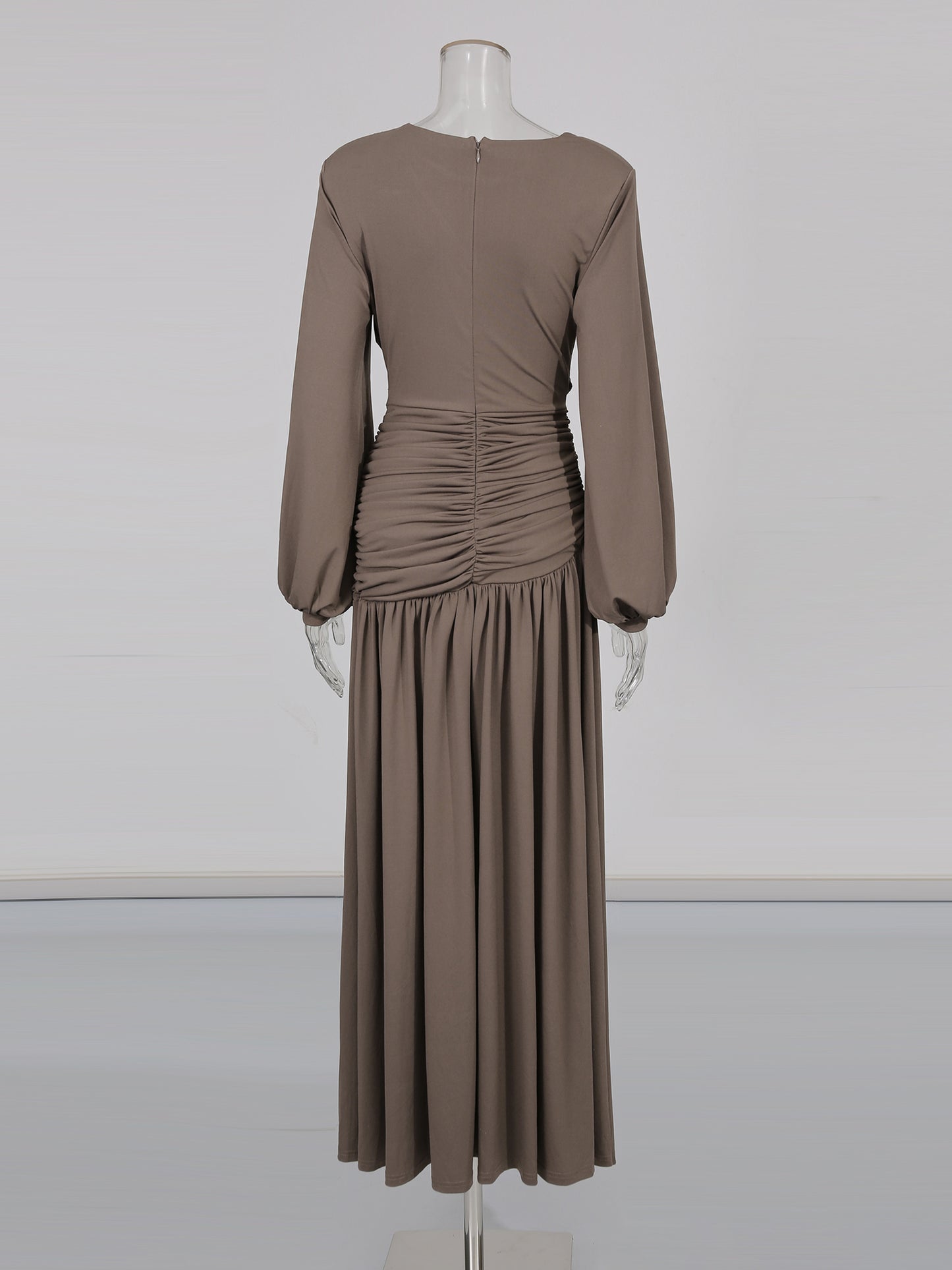 Coffee Ruched Maxi Dress with Cutout Waist