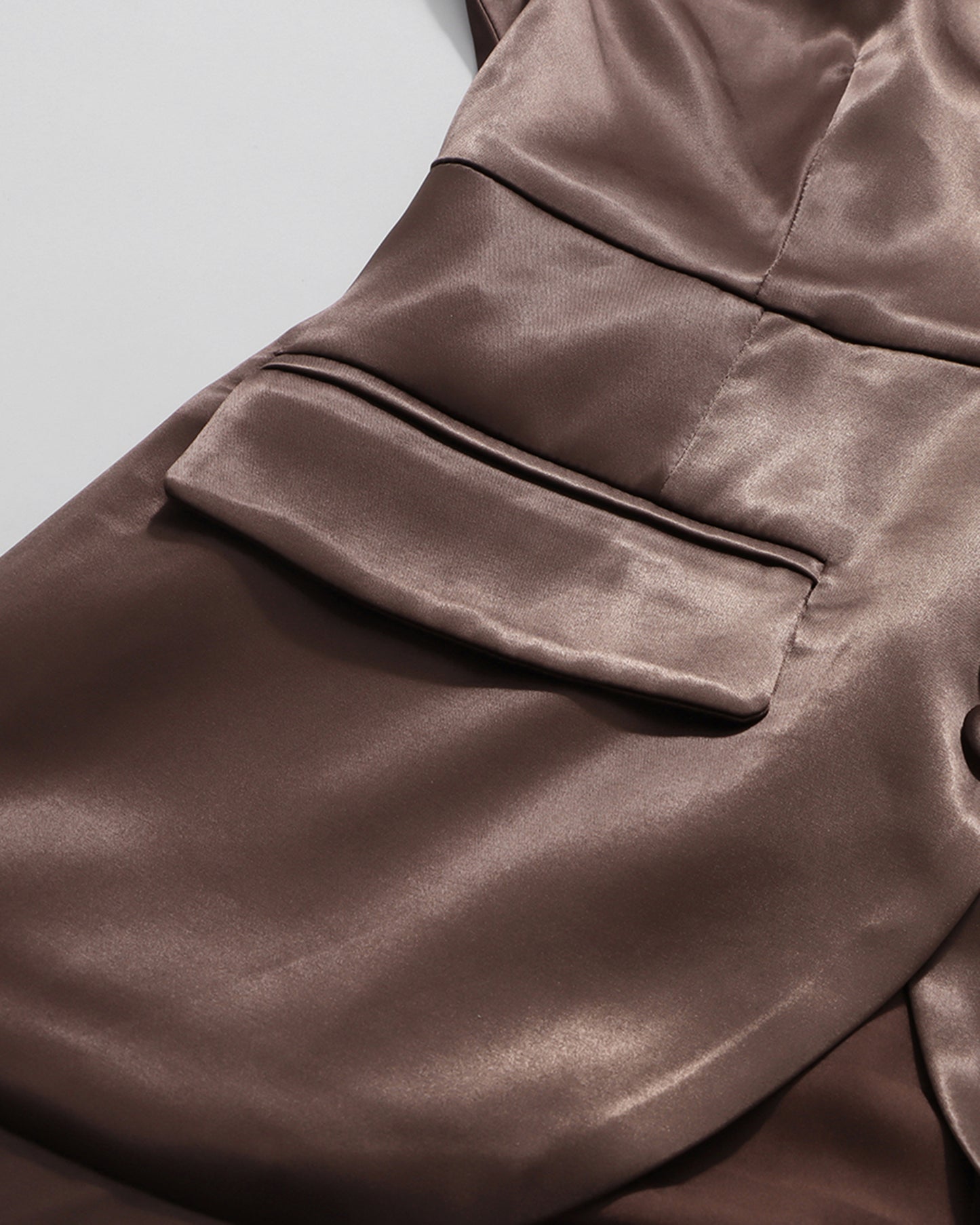 Coffee Satin High Neck Top & Skirt Set