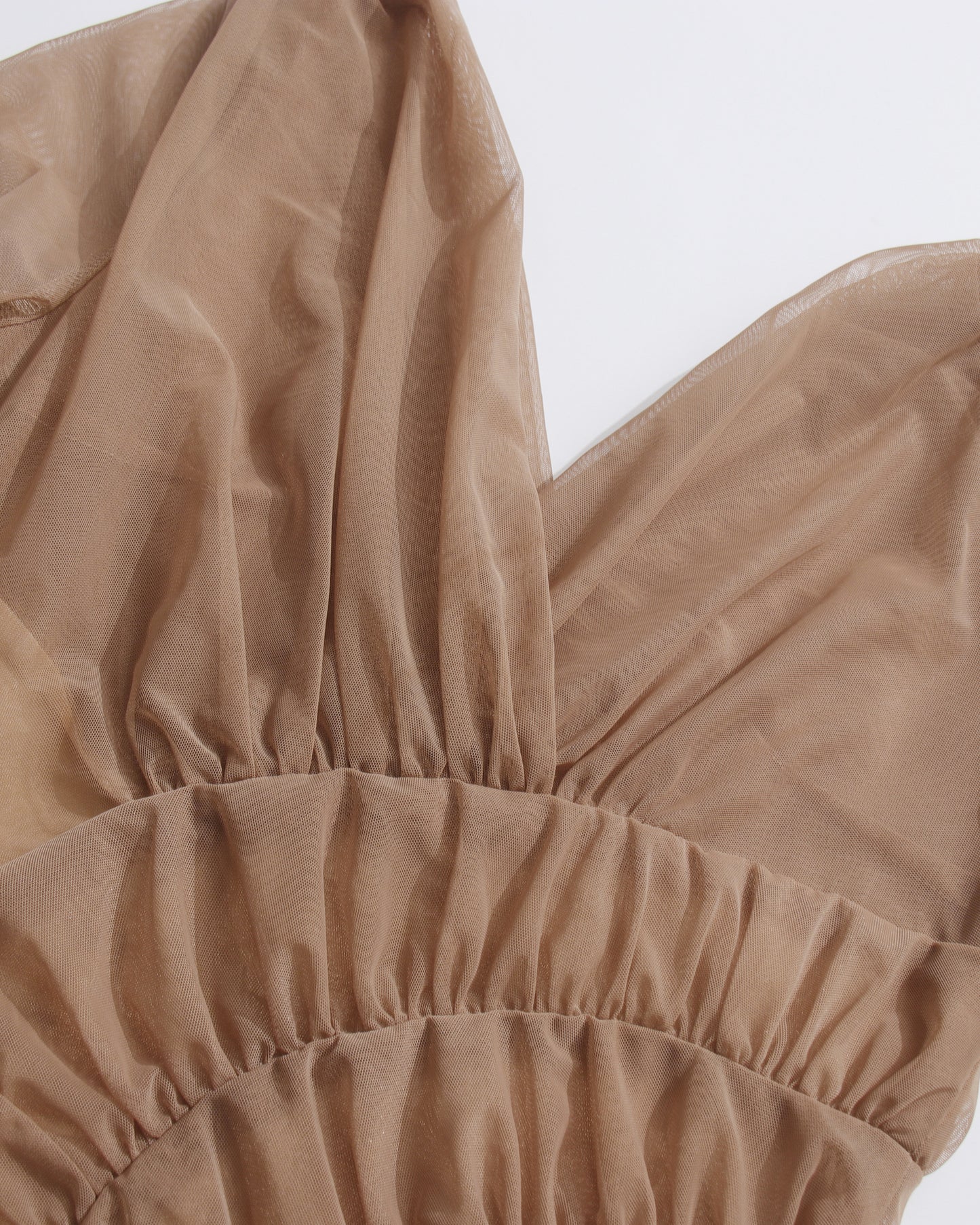 Coffee Sheer Ruched Mini Dress