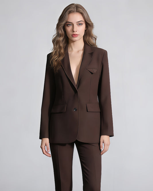 Coffee Single-Breasted Blazer Asymmetric Pocket