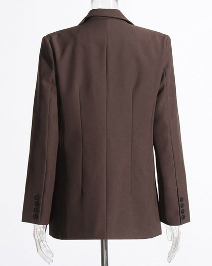 Coffee Single-Breasted Blazer Asymmetric Pocket