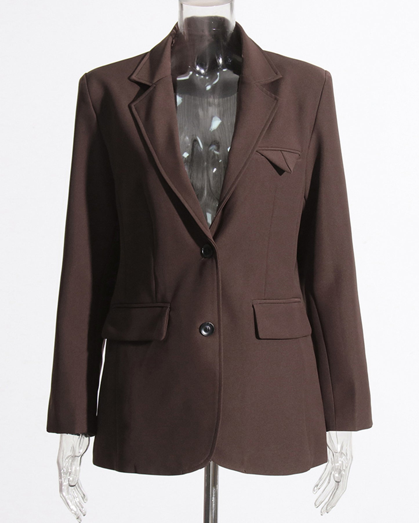 Coffee Single-Breasted Blazer Asymmetric Pocket