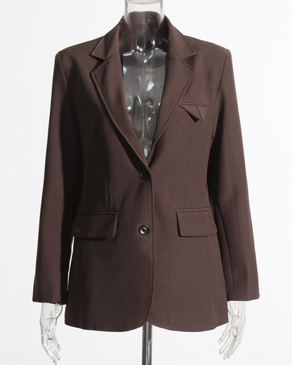 Coffee Single-Breasted Blazer Asymmetric Pocket