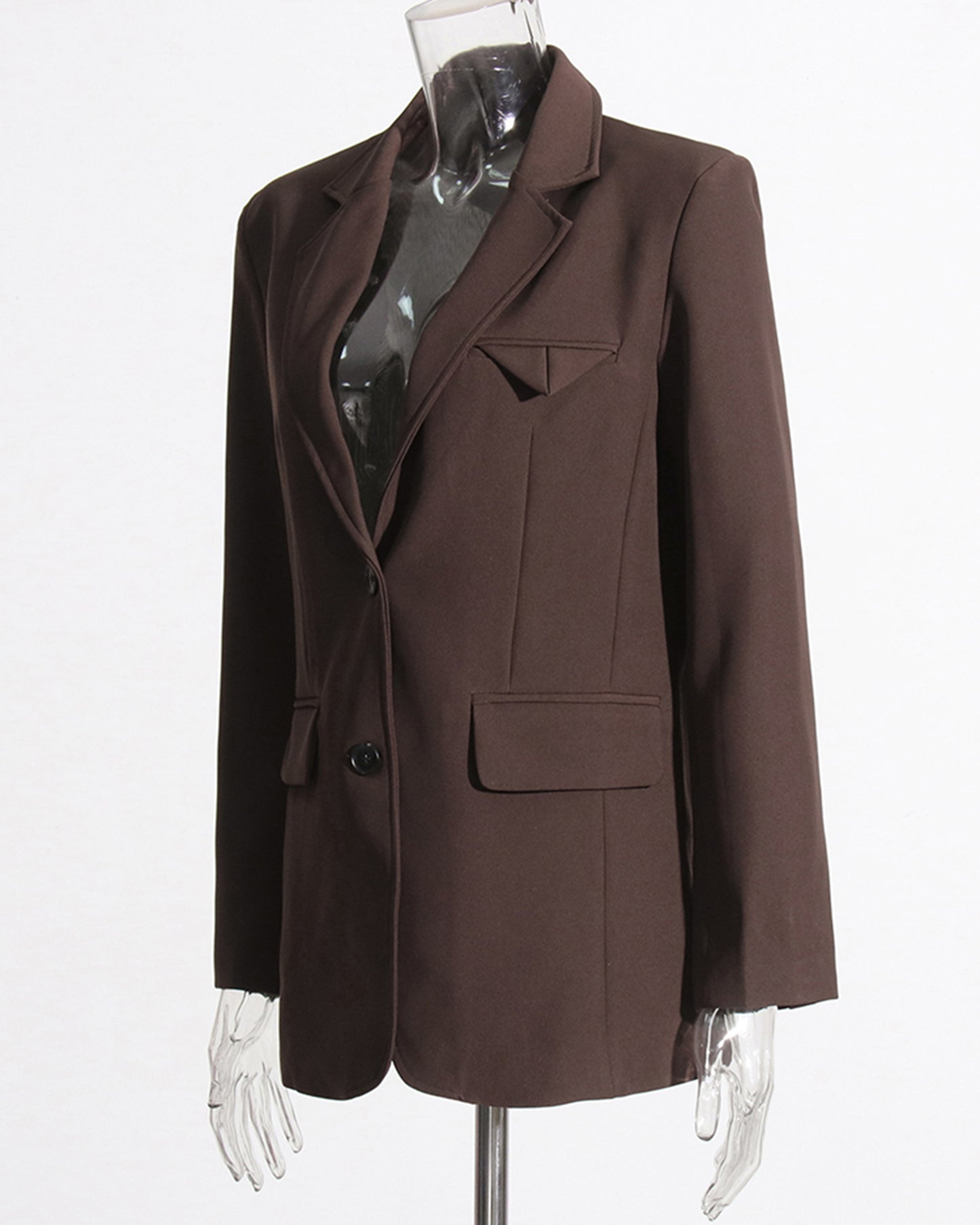 Coffee Single-Breasted Blazer Asymmetric Pocket