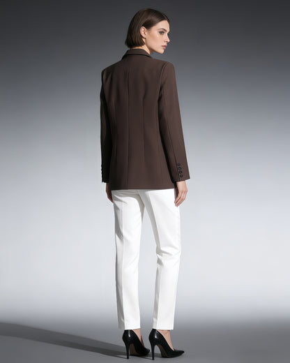 Coffee Single-Breasted Blazer Asymmetric Pocket