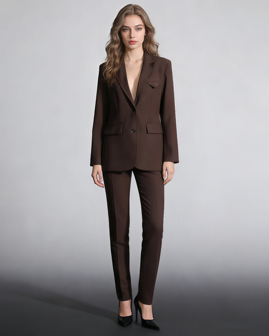 Coffee Single-Breasted Blazer Asymmetric Pocket