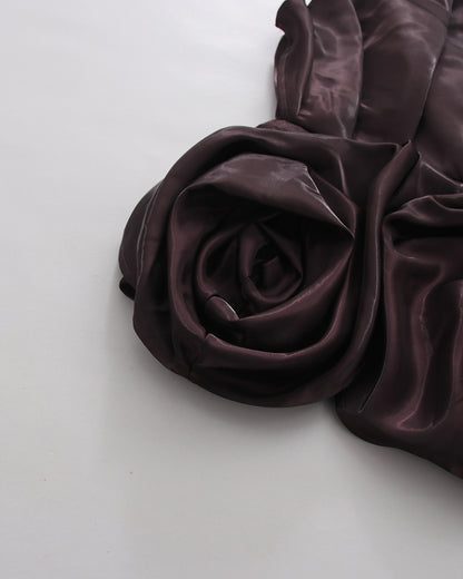 Coffee Strapless 3D Rose Peplum Formal Top
