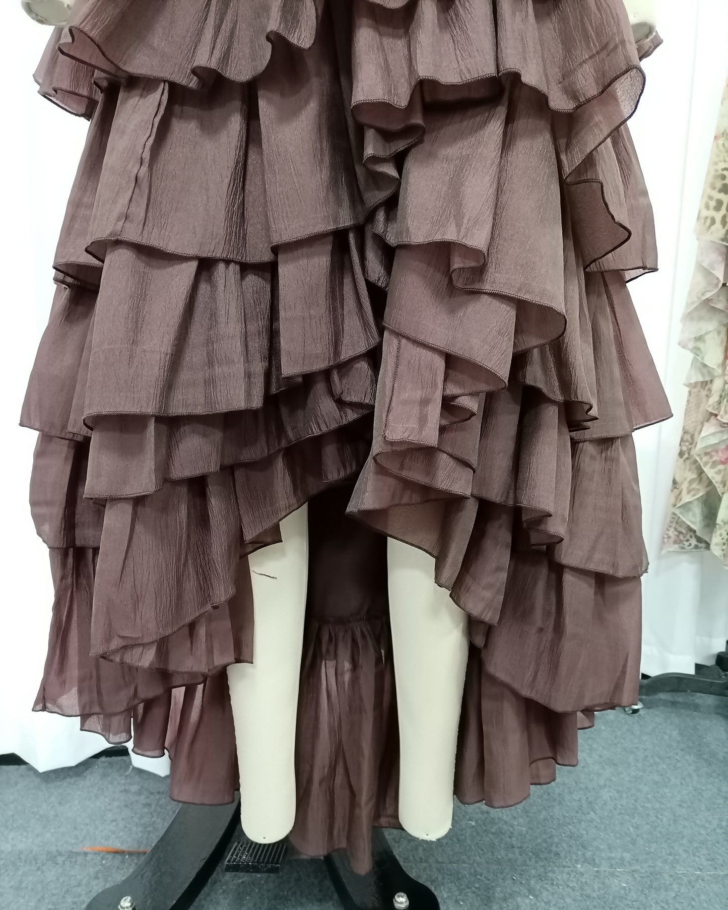 Coffee Strapless Smocked Ruffle Dress