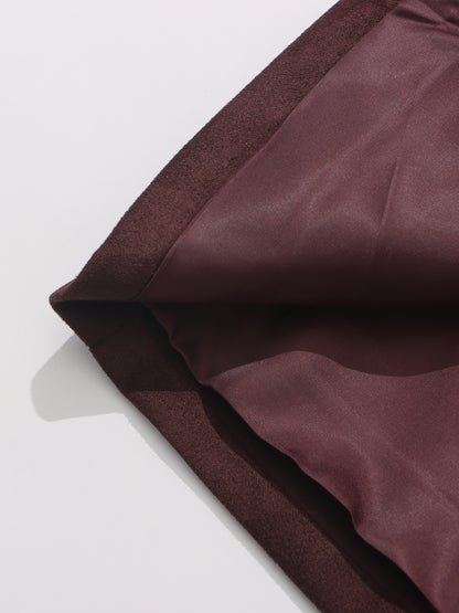 Coffee Suede Long Trench Coat with Belted Waist