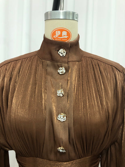 Coffee Ruched Waist Tiered Midi Dress