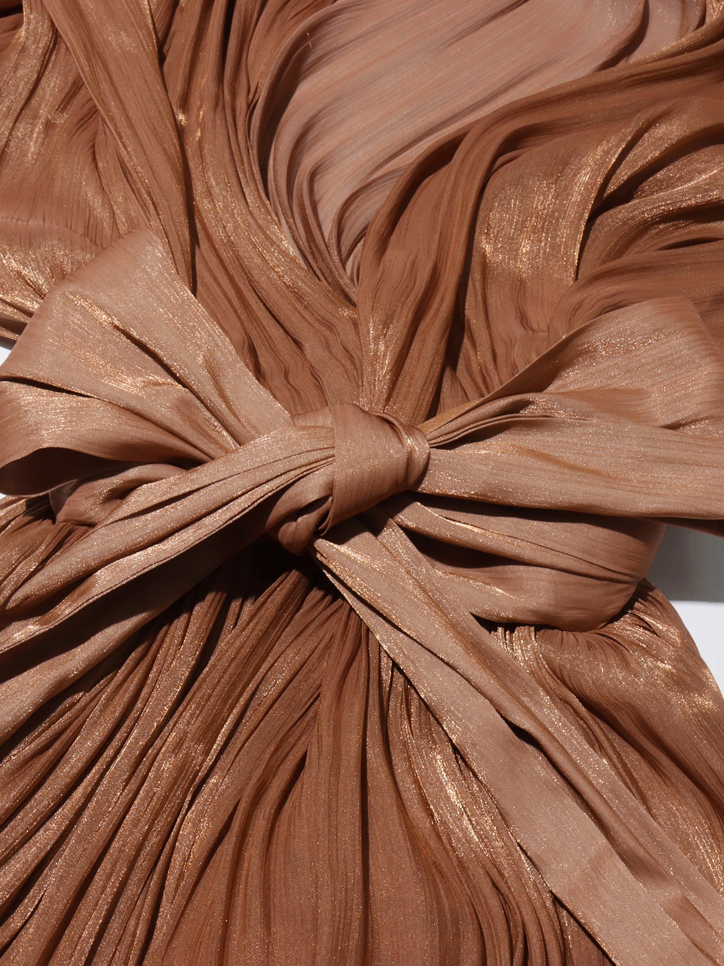 Coffee Tie Neck Puff Sleeve Maxi Dress