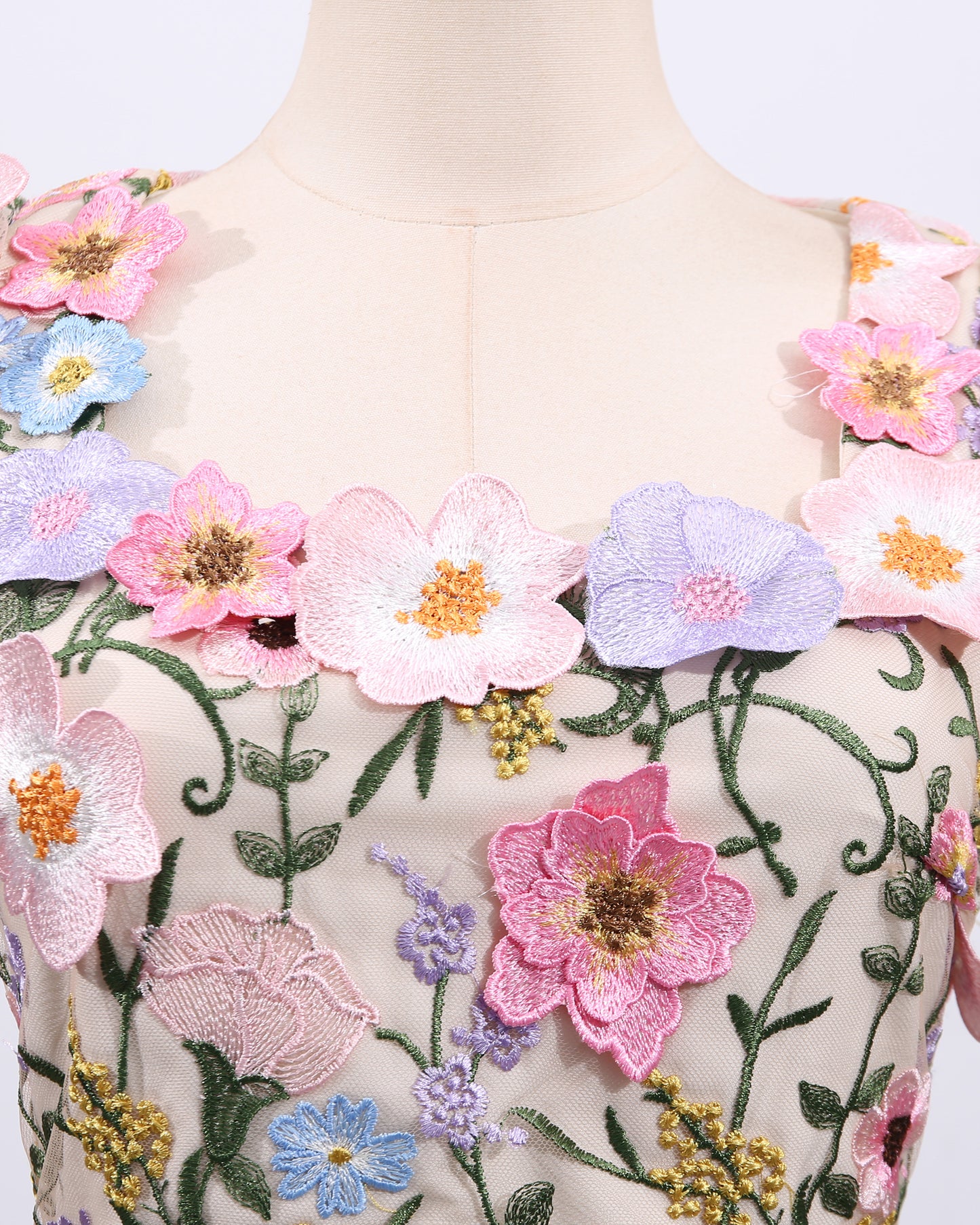 Colorful 3D Floral Embroidery Mermaid Dress