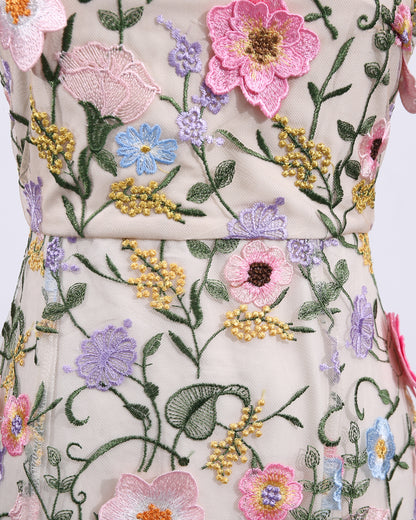 Colorful 3D Floral Embroidery Mermaid Dress