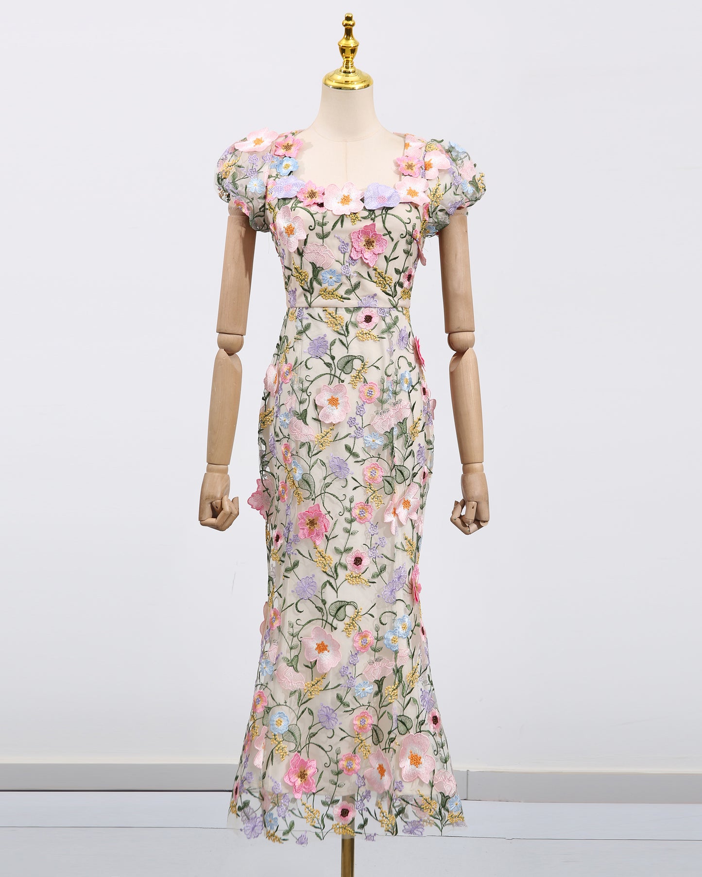 Colorful 3D Floral Embroidery Mermaid Dress