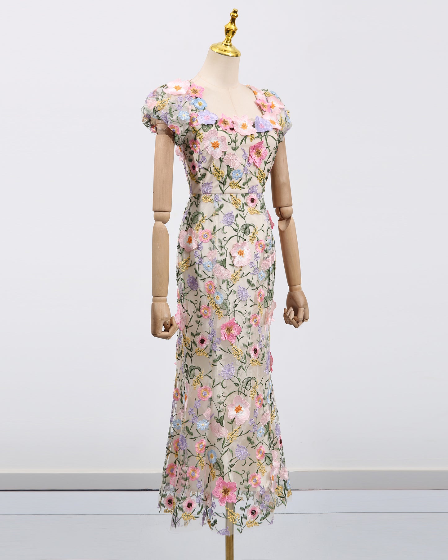 Colorful 3D Floral Embroidery Mermaid Dress