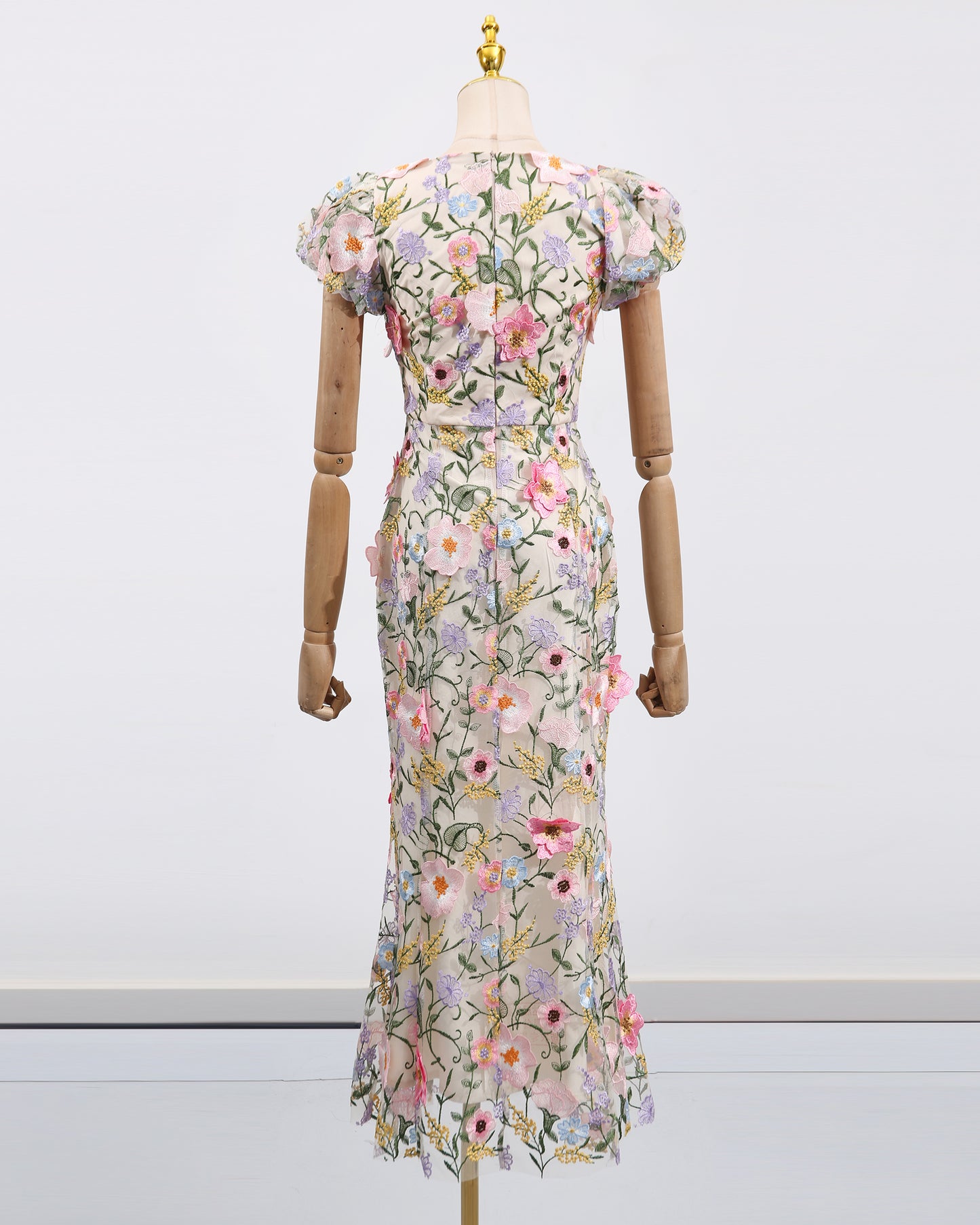 Colorful 3D Floral Embroidery Mermaid Dress