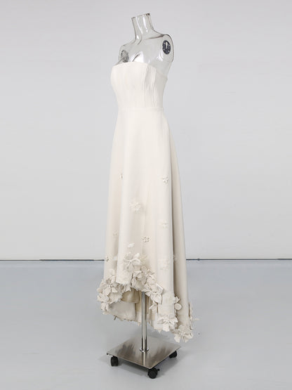 Creamgrey Strapless 3D Floral Appliqués Maxi Dress