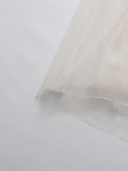 Creamgrey Strapless Fitted Bodice Mesh Maxi Dress
