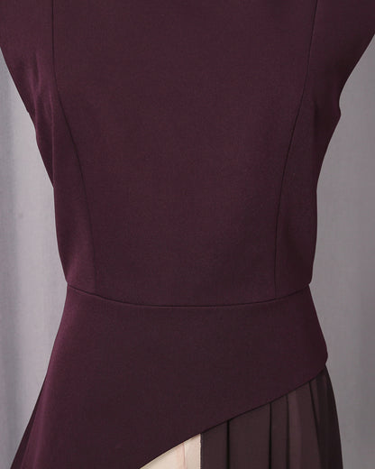 Dark Purple Asymmetric Chiffon Blouse