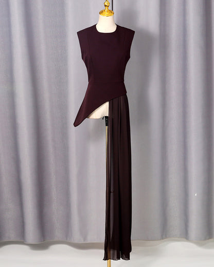 Dark Purple Asymmetric Chiffon Blouse