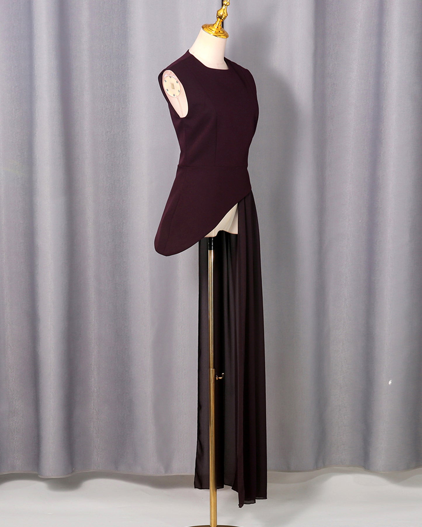 Dark Purple Asymmetric Chiffon Blouse