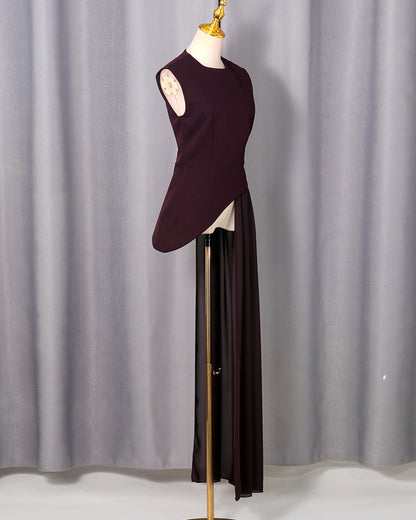 Dark Purple Asymmetric Chiffon Blouse