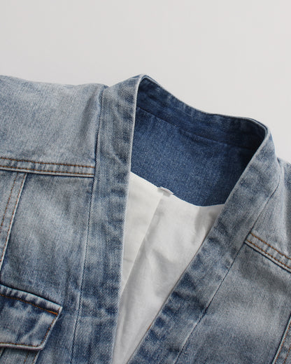 Denim Blazer with Gold Buttons & Belt