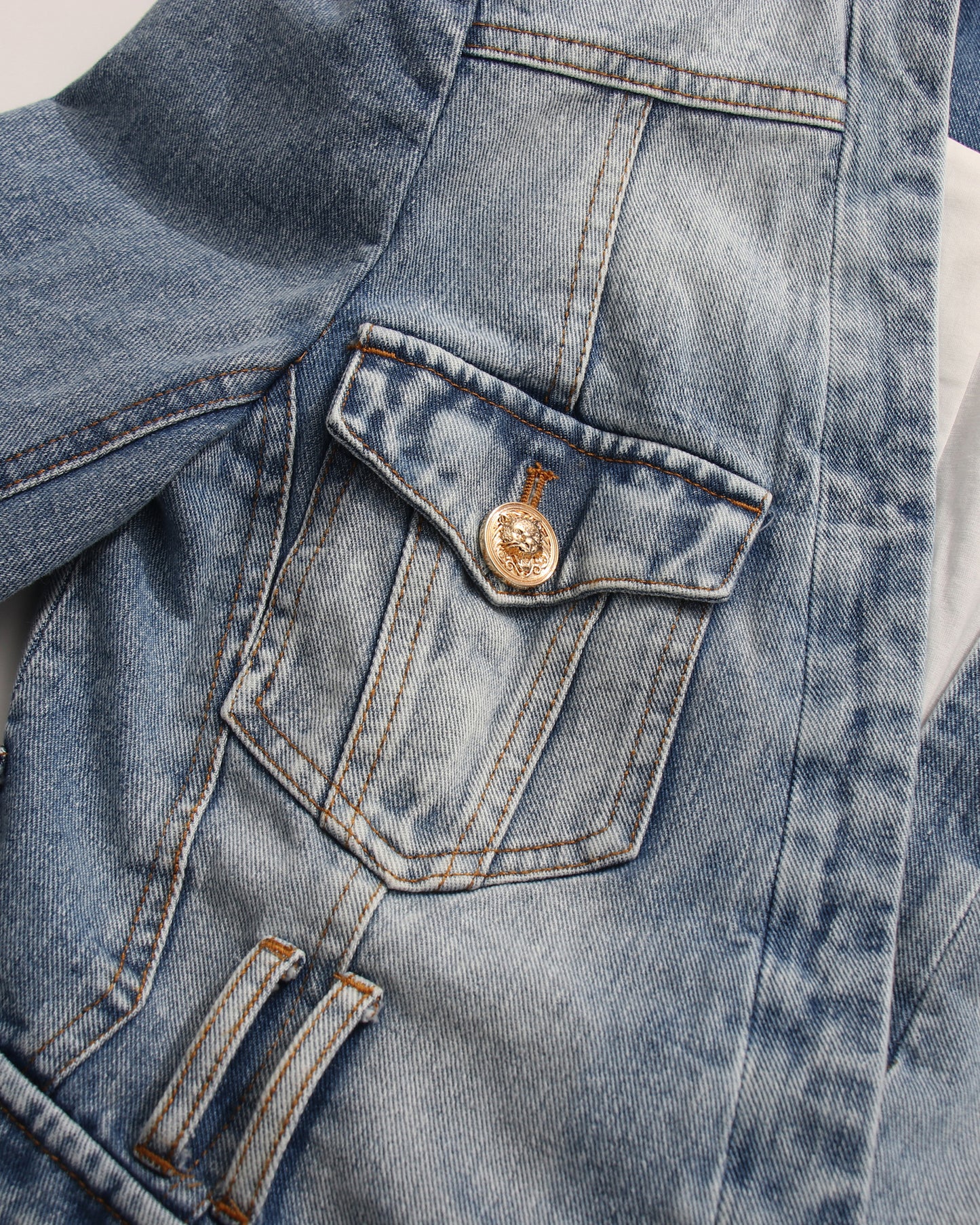 Denim Blazer with Gold Buttons & Belt