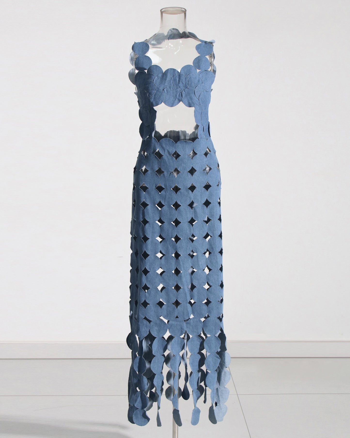 Denim Blue Cutout Floral Maxi Dress