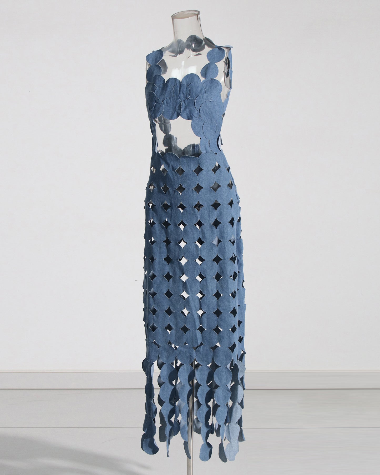 Denim Blue Cutout Floral Maxi Dress