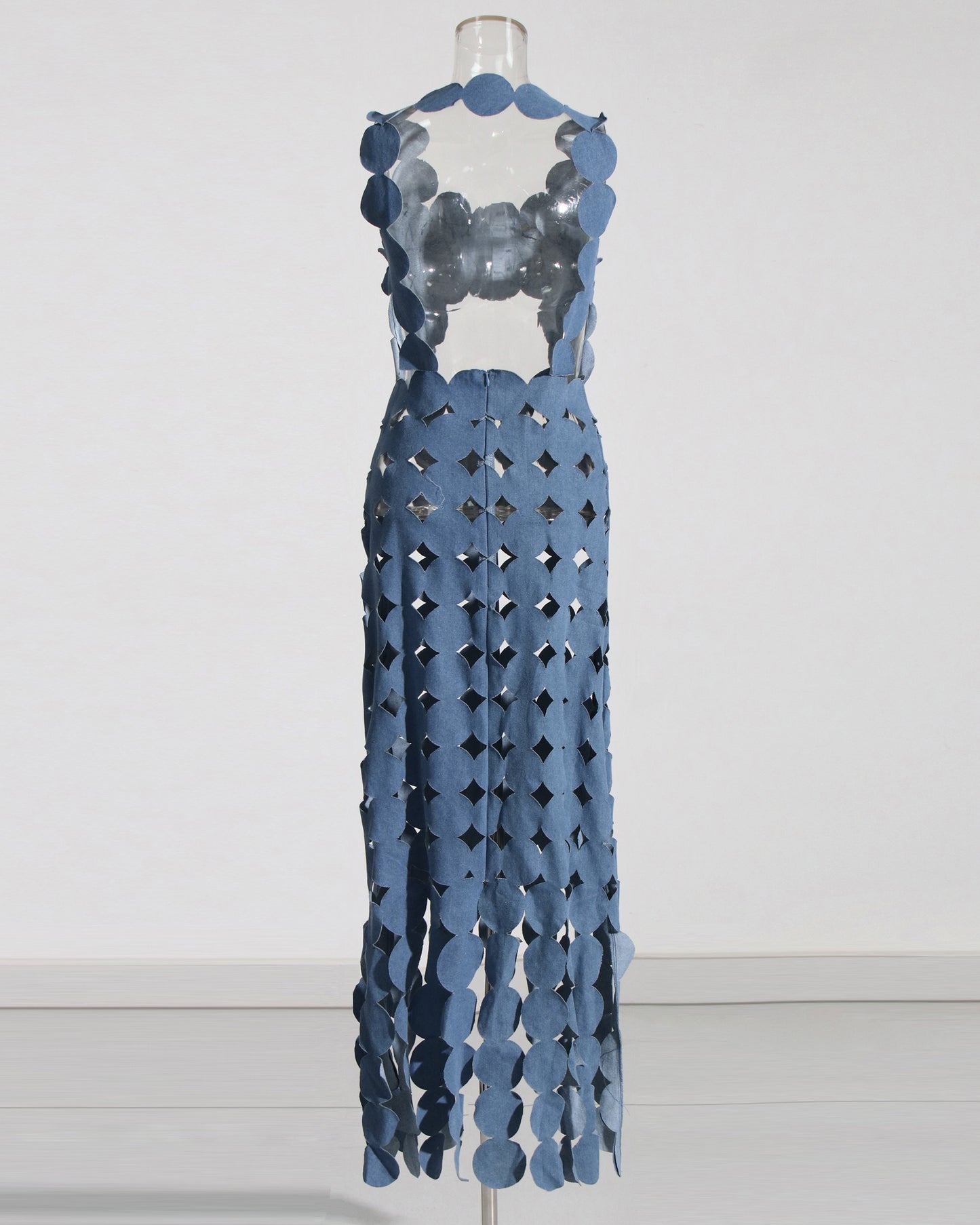 Denim Blue Cutout Floral Maxi Dress