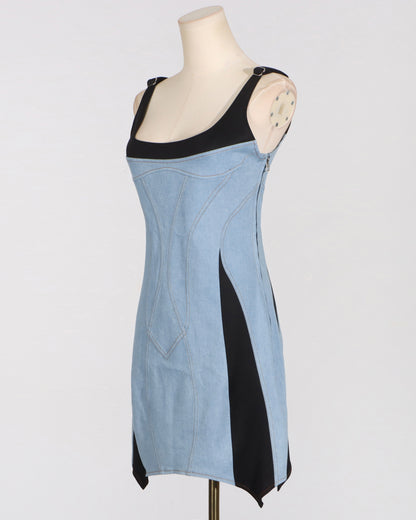 Denim Contrast Trim Mini Dress