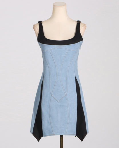 Denim Contrast Trim Mini Dress