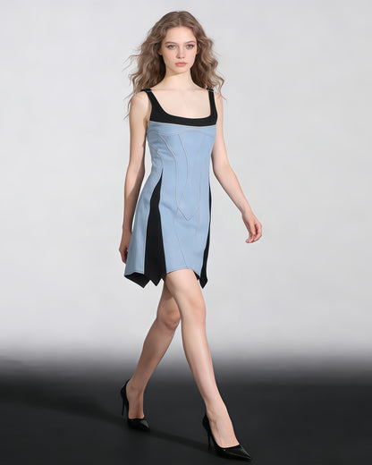 Denim Contrast Trim Mini Dress