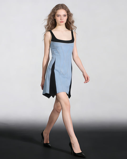 Denim Contrast Trim Mini Dress