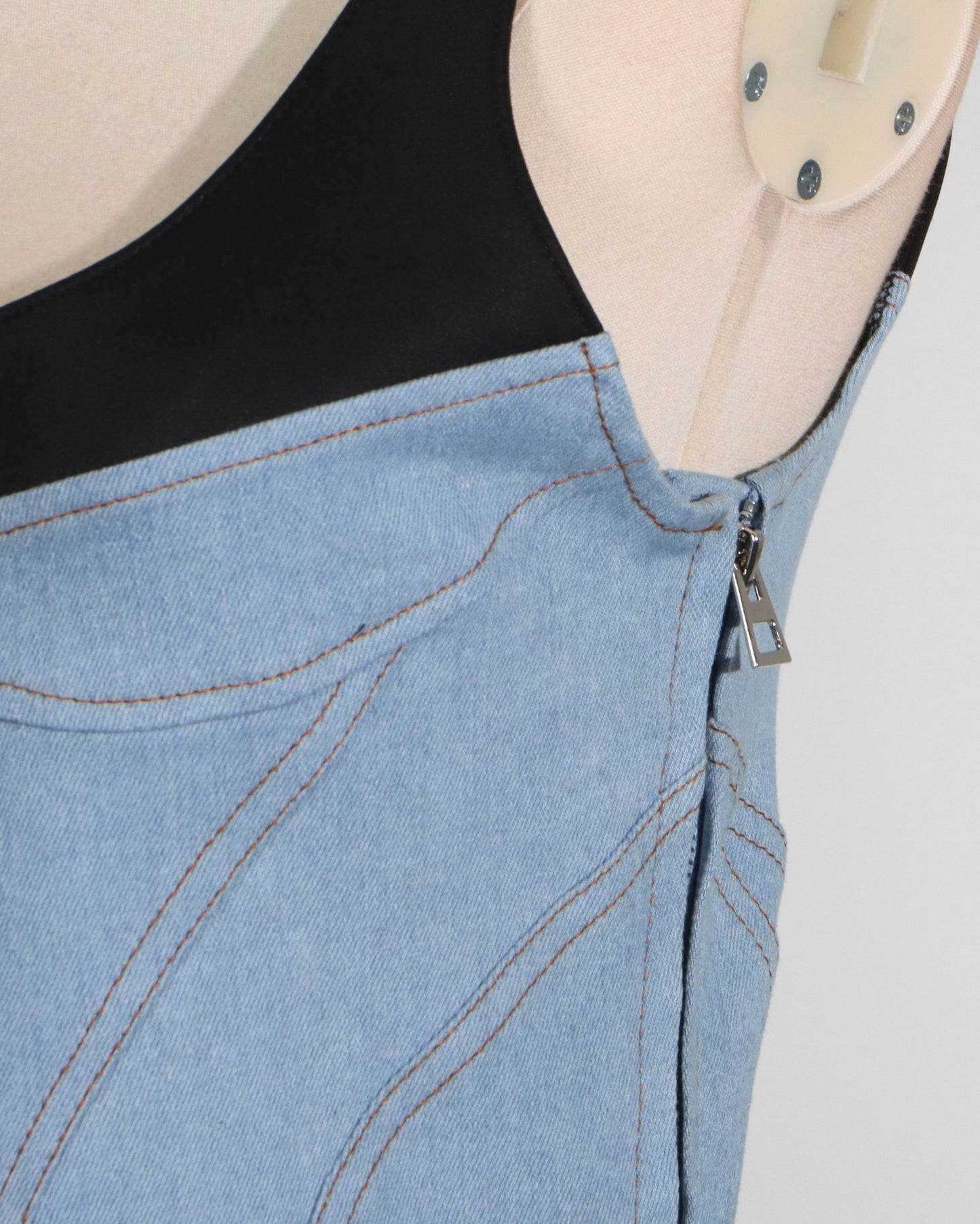 Denim Contrast Trim Mini Dress