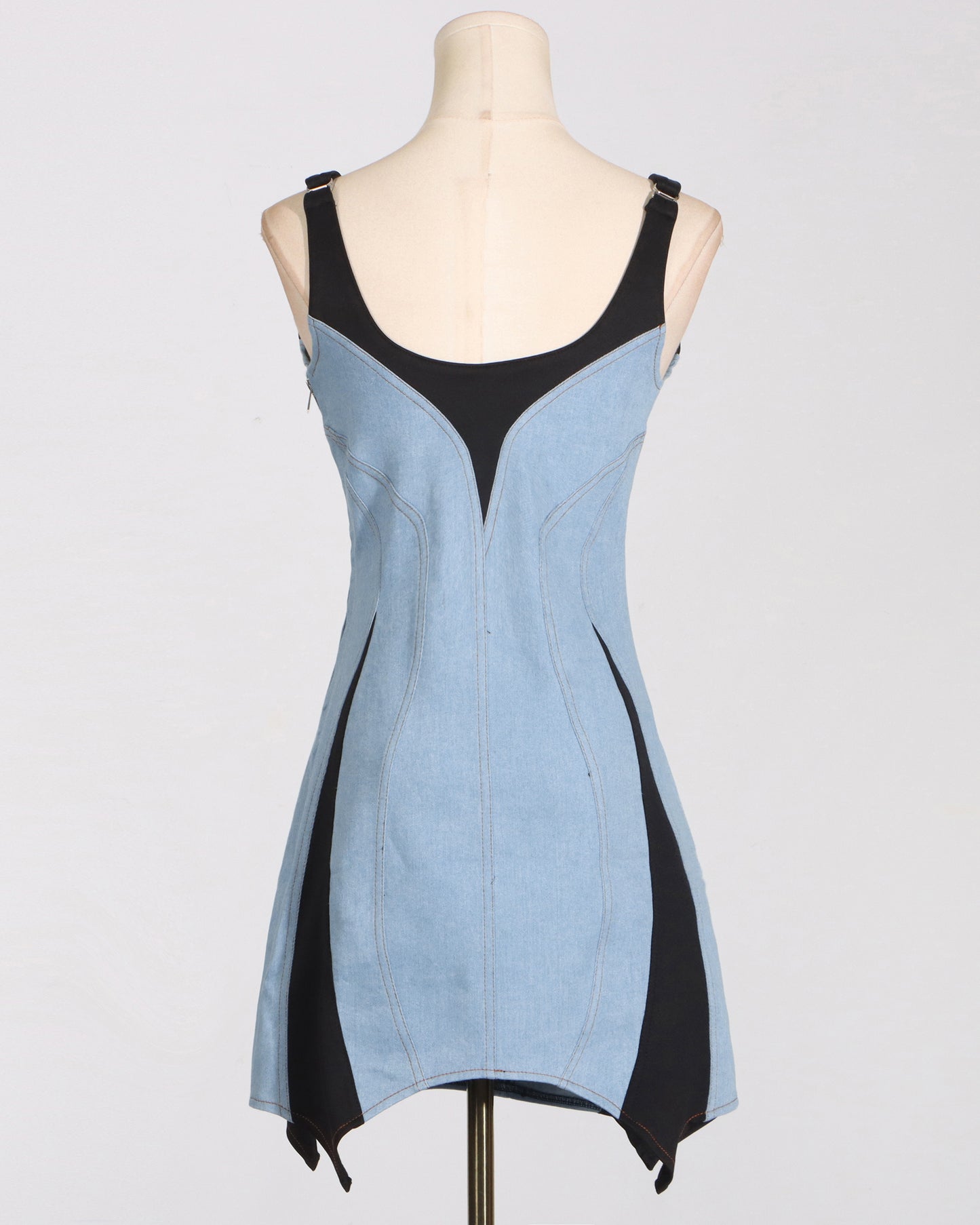 Denim Contrast Trim Mini Dress