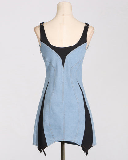 Denim Contrast Trim Mini Dress