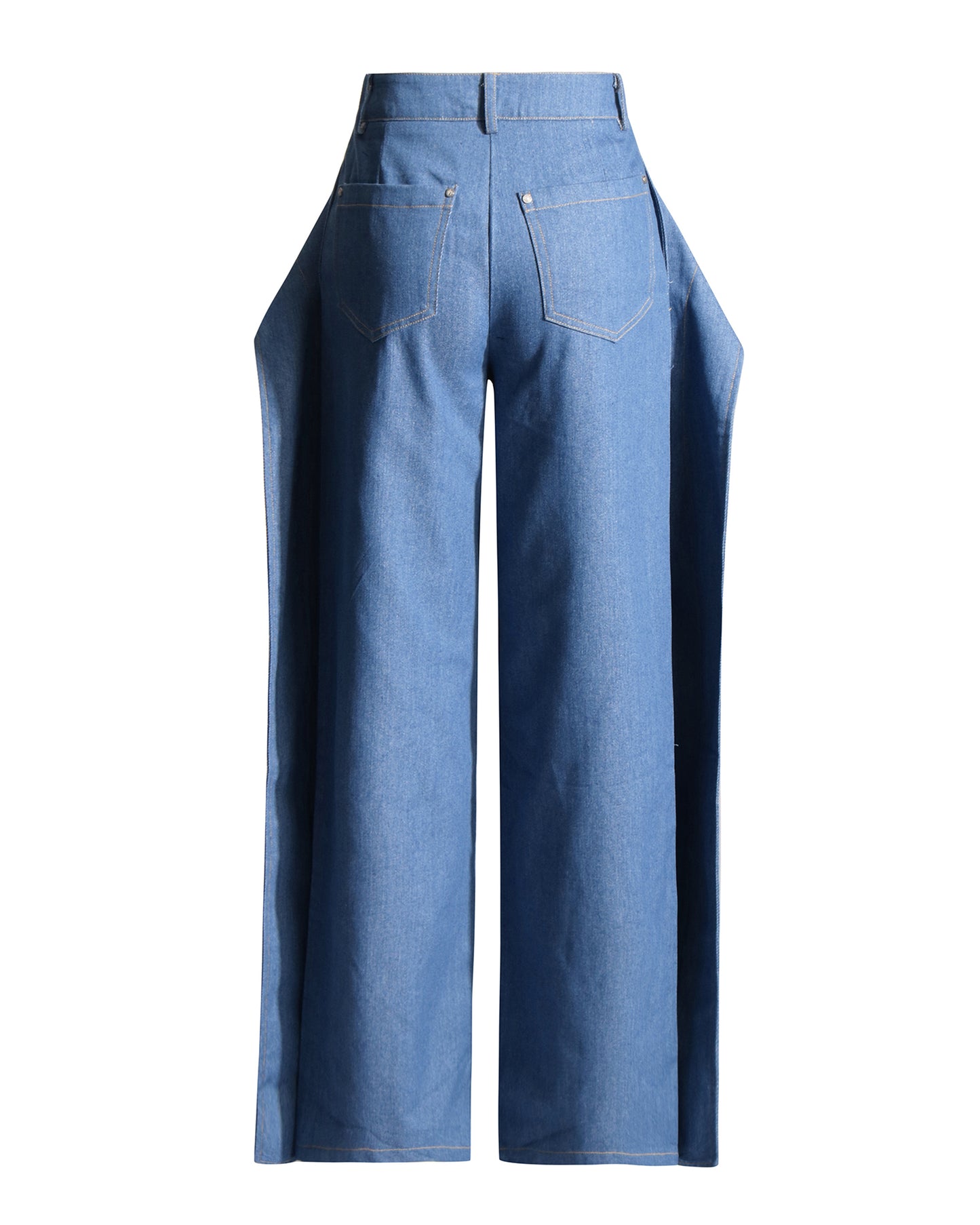 Denim Layered High-Waisted Straight Pants