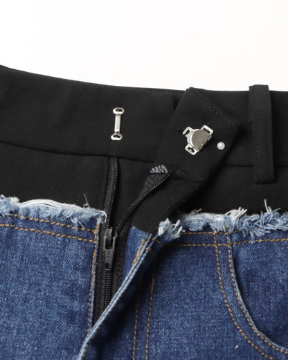 Denim Midi Skirt with High Elastic Waist