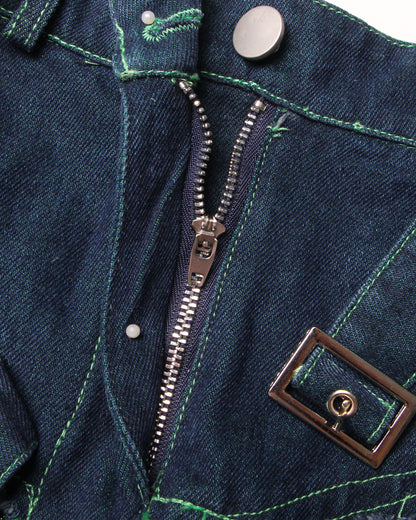 Denim & Iridescent Tulle Midi Skirt