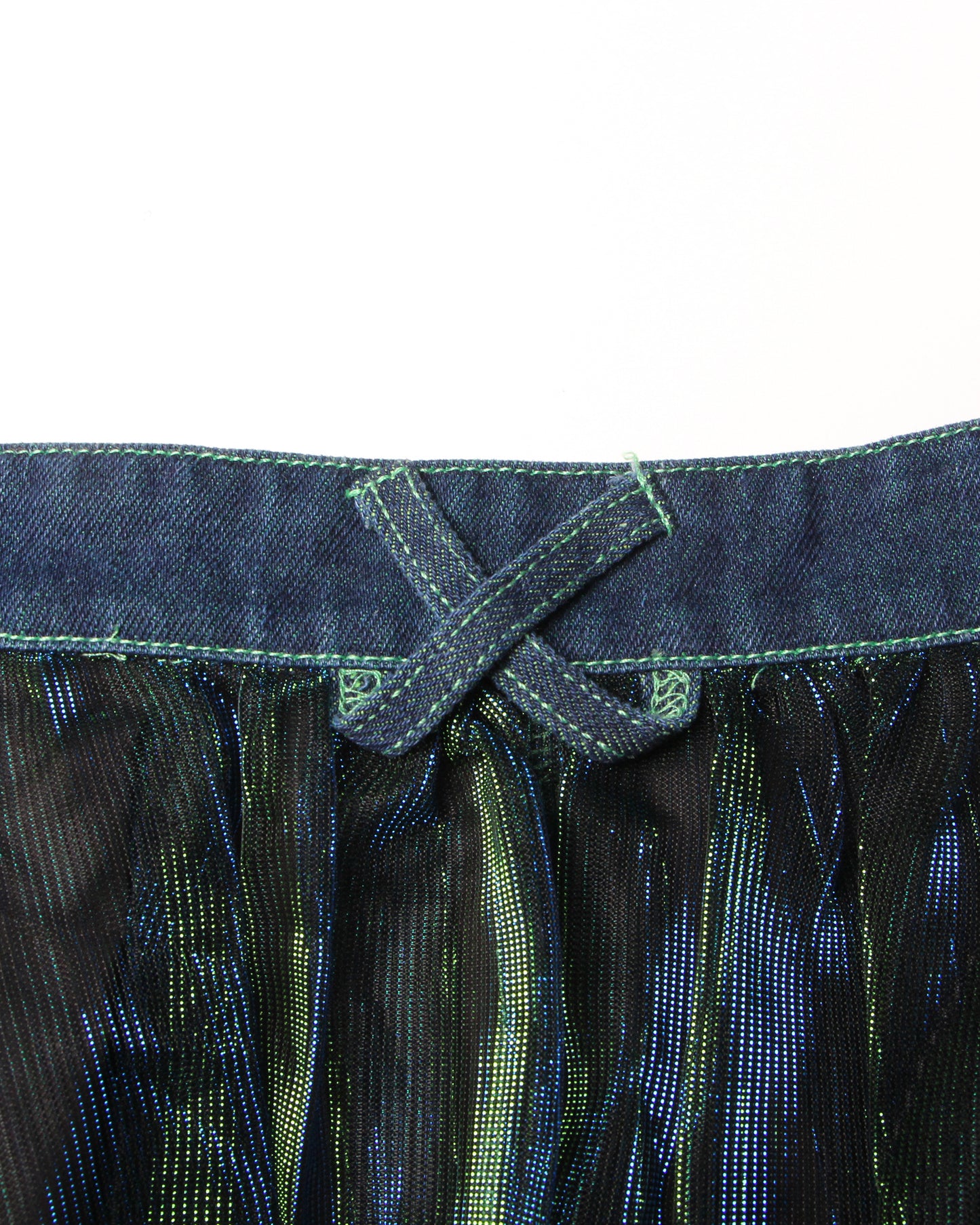 Denim & Iridescent Tulle Midi Skirt