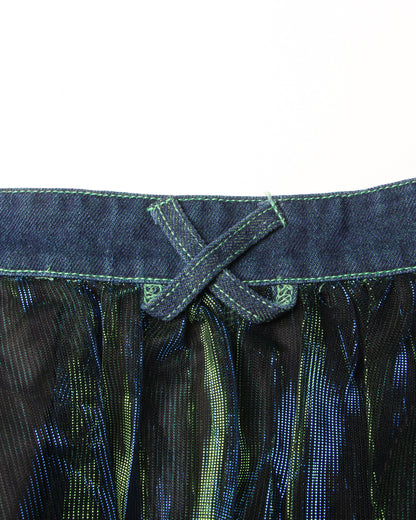 Denim & Iridescent Tulle Midi Skirt