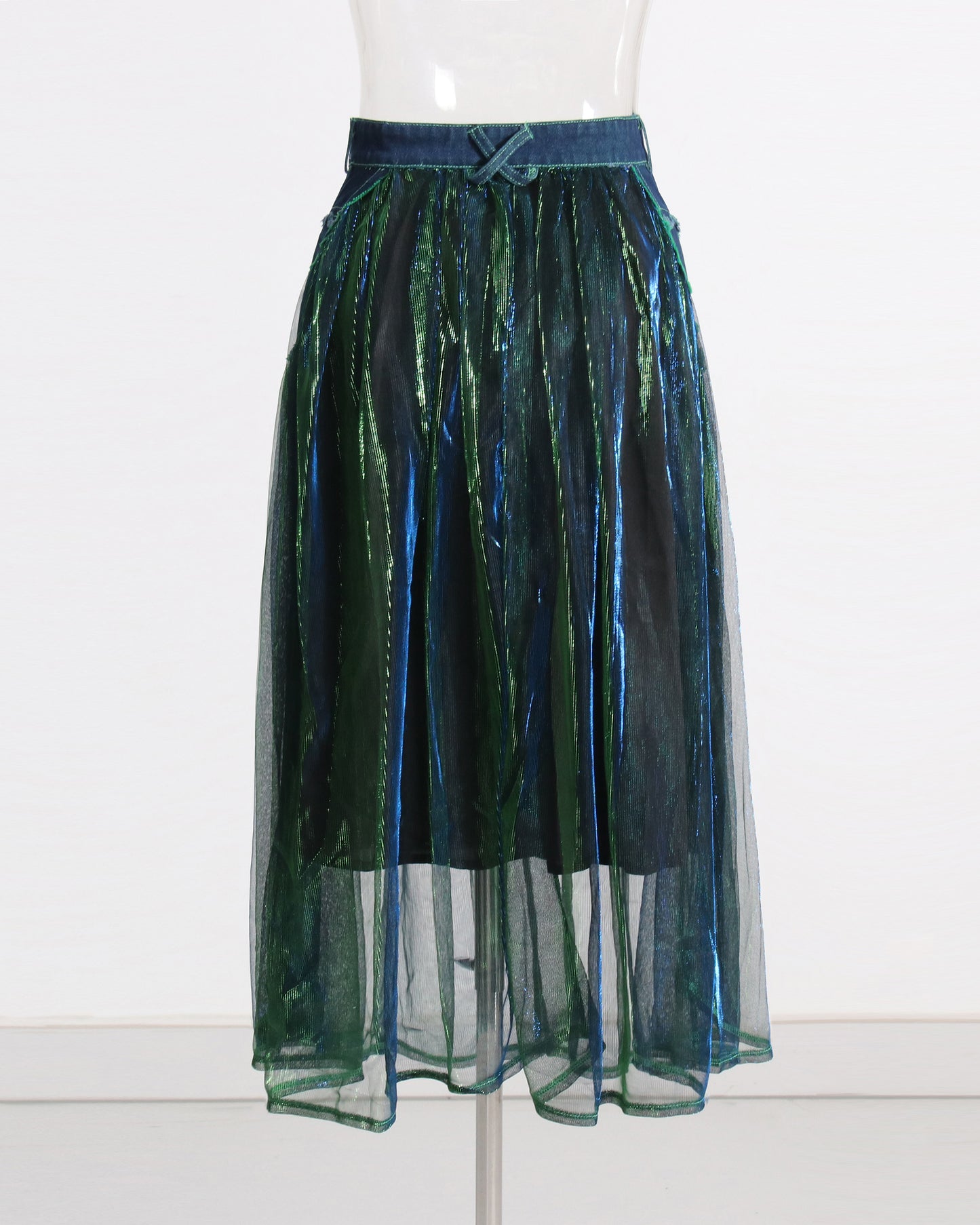 Denim & Iridescent Tulle Midi Skirt