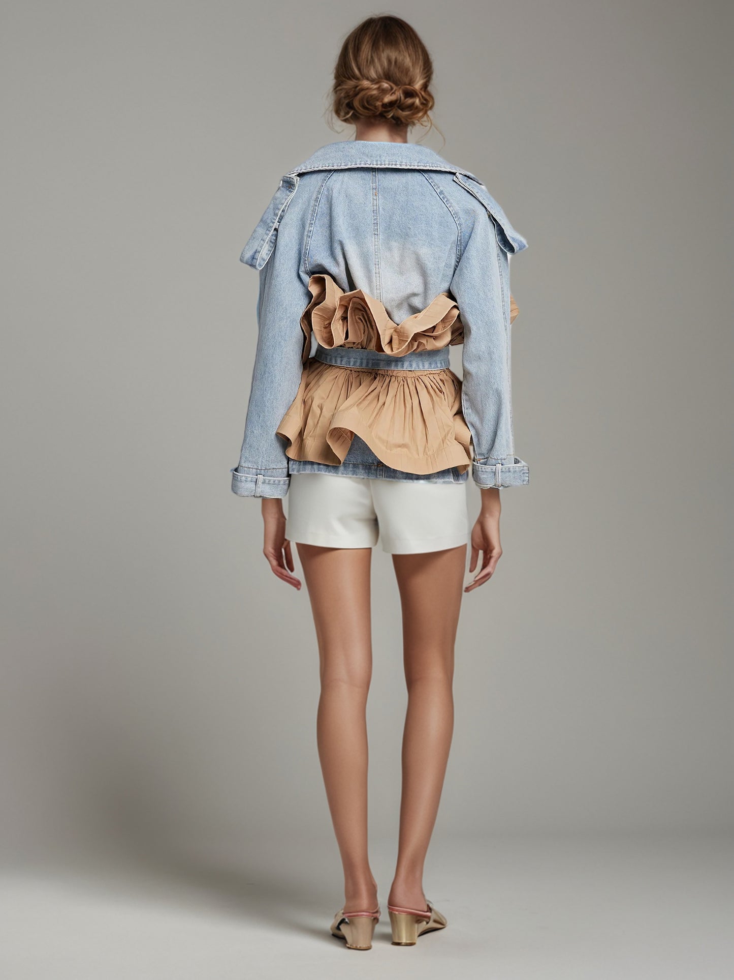 Denim & Khaki Ruffled Belted Jacket